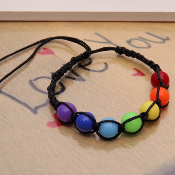 PREVIEW Rainbow Chakra Beaded Black Braided Bangle